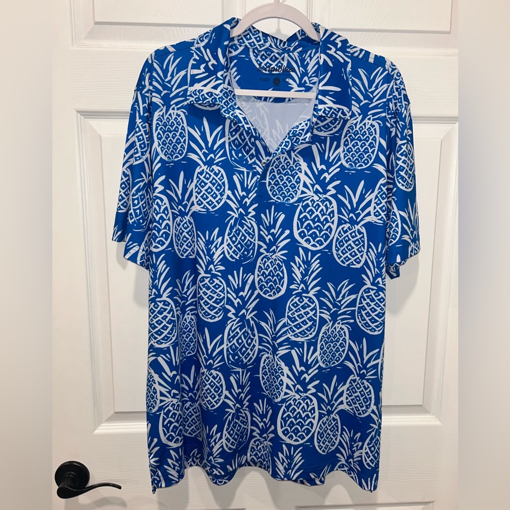 Chubbies Men’s Polo “The Weekend Has Arrived” Size XL Blue/White Pineapples NWOT